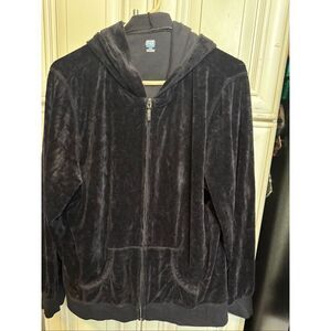 SJB Active Women's Velvet Velour Full Zip Hoodie Sweatshirt Black XL